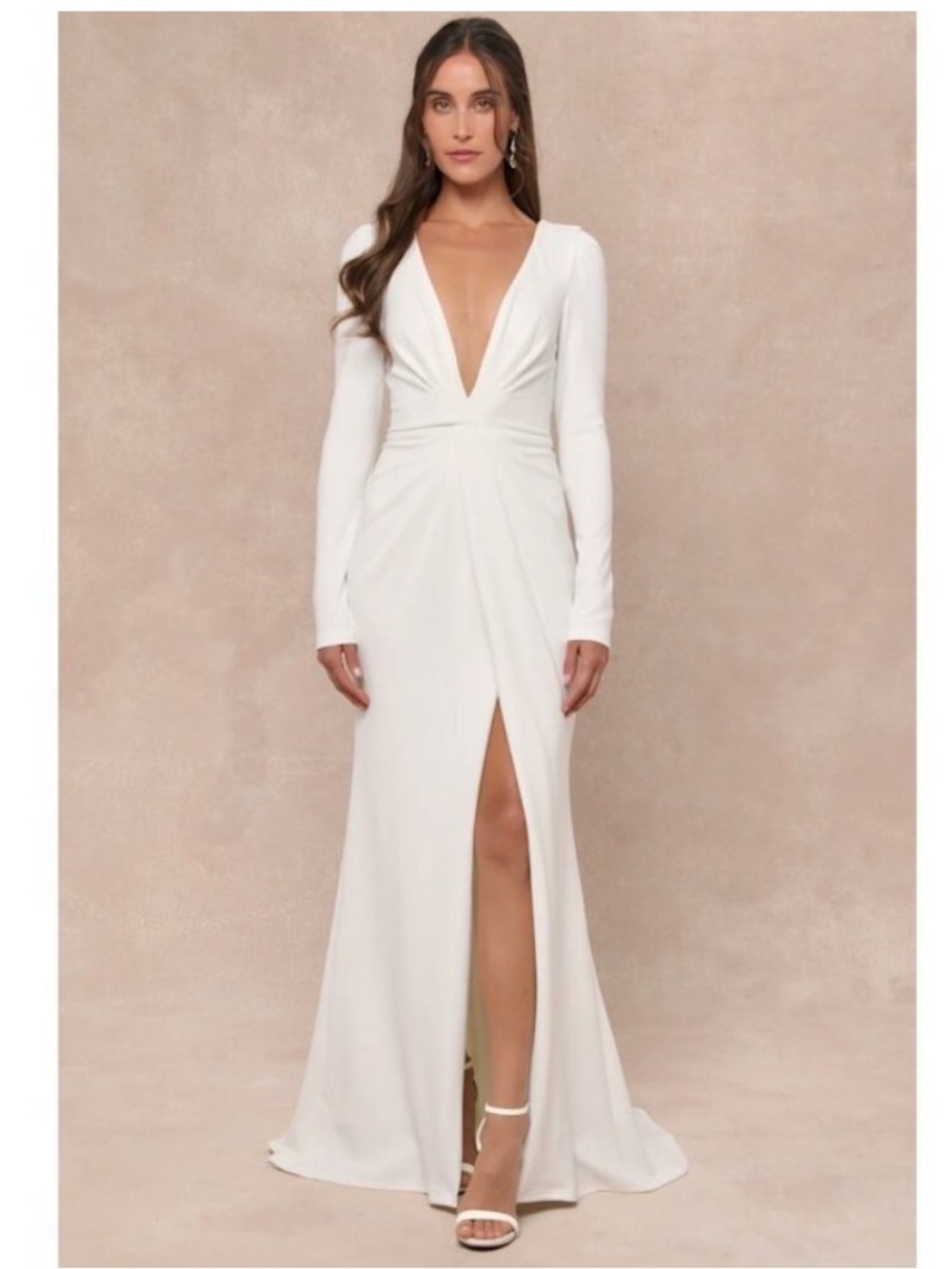 Lulus Stunning Romance White Long Sleeve Mermaid Maxi Dress Size S NWT
